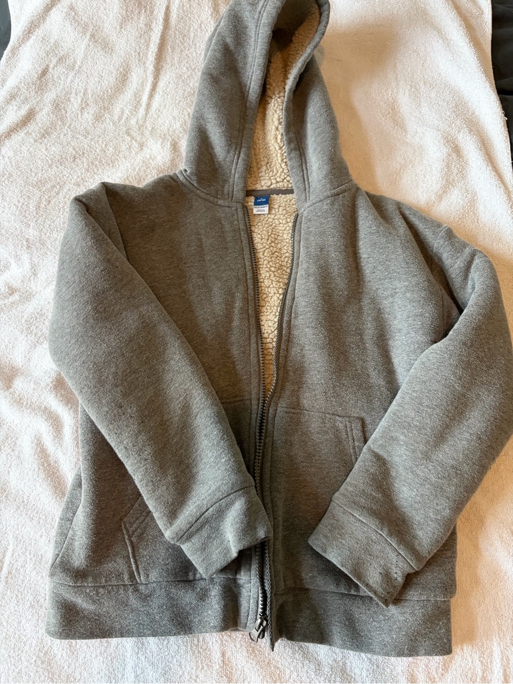 Old Navy Kids Gray Hooded Sherpa Zip-Up Jacket